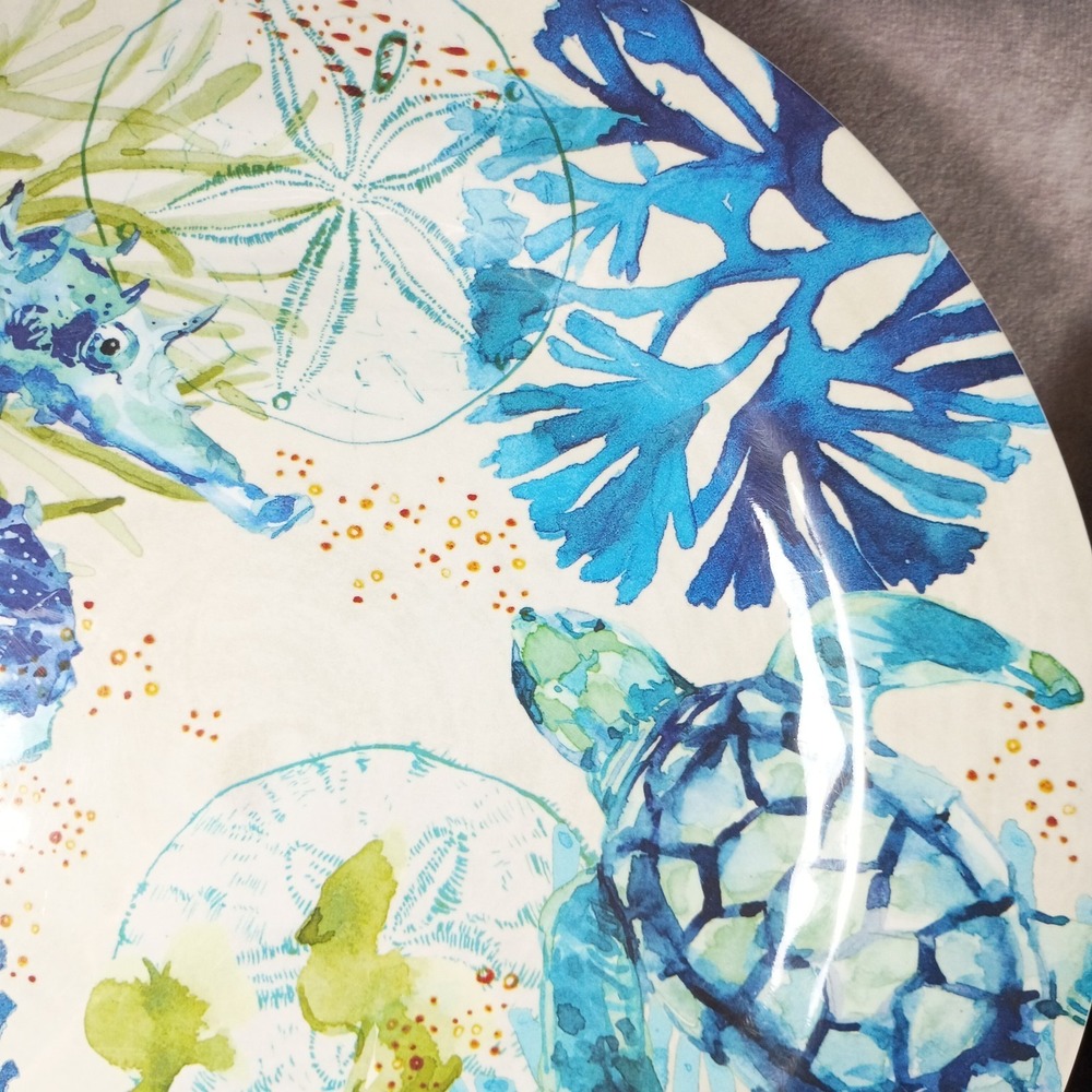Sigrid Olsen Turtle Seahorse Sea Melamine 11" Dinner Plates Beach Summer Set of4 - Picture 6 of 8